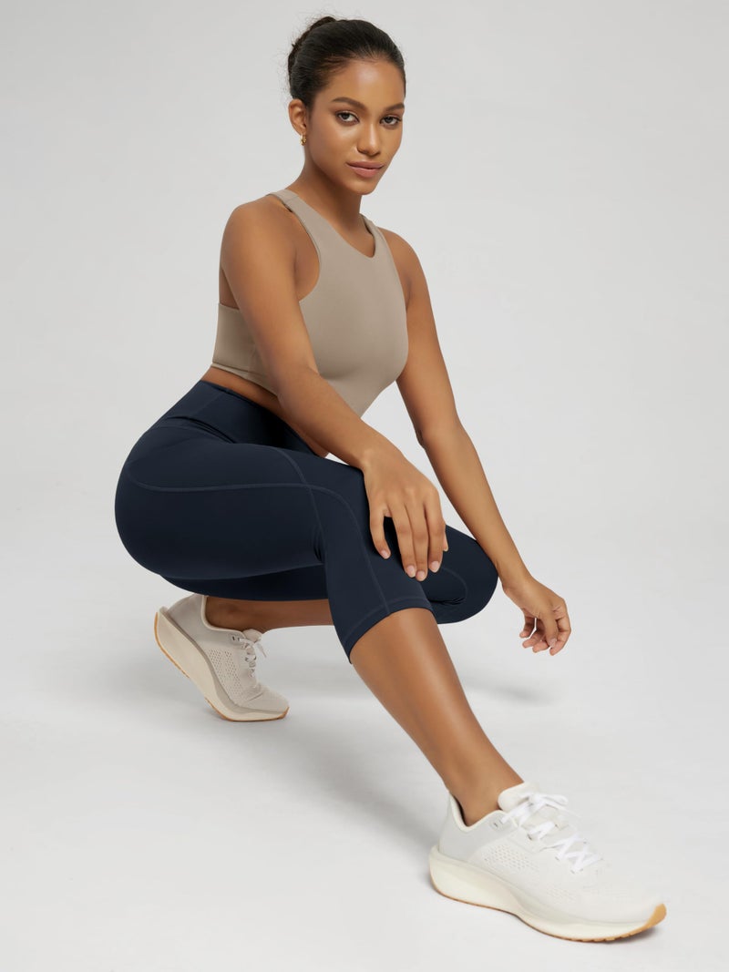 ODODOS Women's High Waisted Yoga Capris with Pockets,Tummy Control Non See Through Workout Sports Running Capri Leggings, Deep Navy,X-Large - Image 2